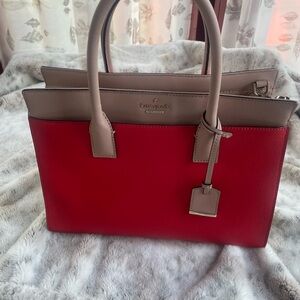Kate Spade Red and Tan Satchel with Structured Design